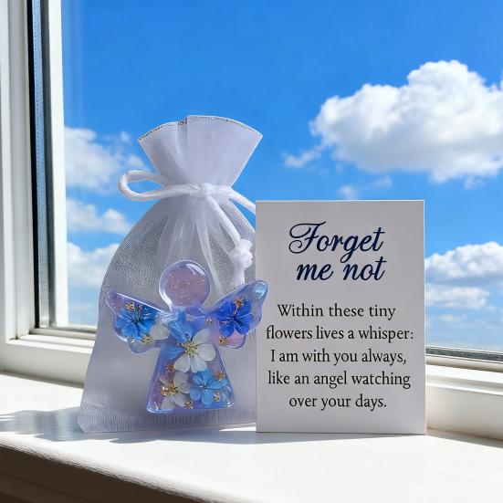 Angel Figurine Keepsake Forget Me Not Angel Memorial Gift Sympathy Bereavement Angel Ornament with Warm Message Card Grieving Keepsake