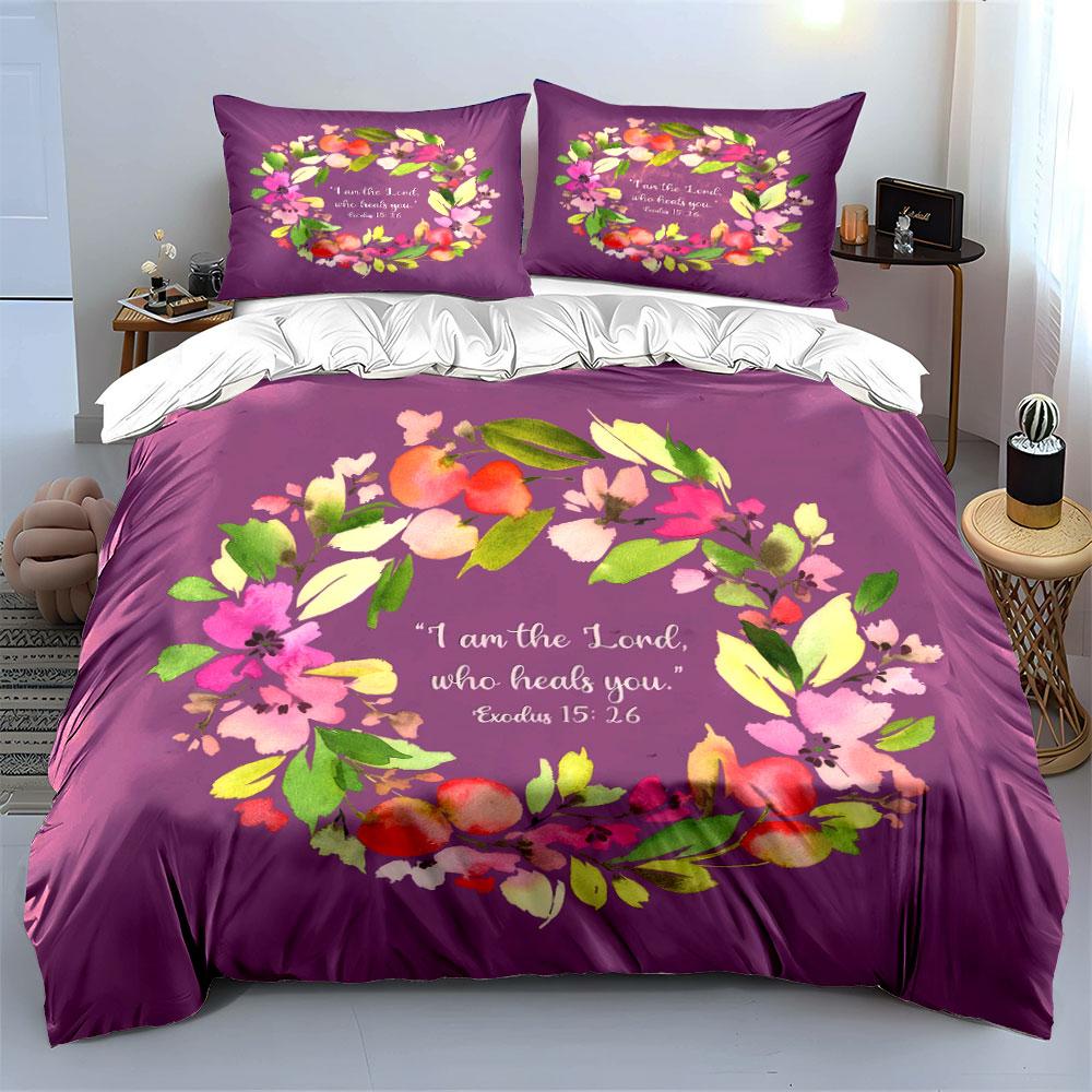 Floral Scripture Art for Inspiration Kid's and Adults' Bedroom Decor, Exquisite Three-piece Bedding Set Gift