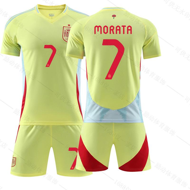 Football training jersey 2024 Spain away European Cup football jersey set jersey No. 7 Morata 9 Garvey 19 #16