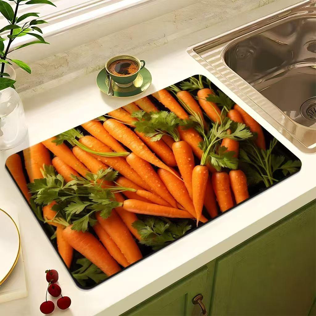 Absorbent Drain Pad Kitchen Mats Dish Drying Mat Anti-slip Tableware Placemat Coffee Rug Kitchen Supplies Retro Home Decoration