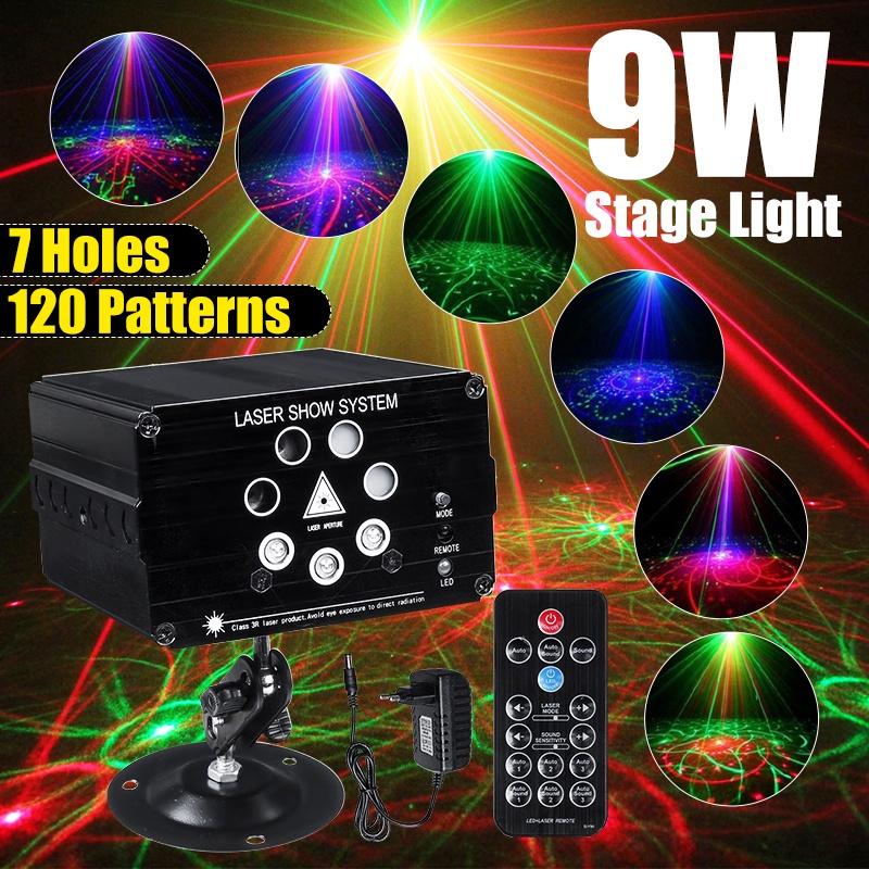 120 Modes Sound Activated Party Light Strobes Laser Light 9W RGB LED Stage Light Christmas DJ Club Home KTV Party Bar