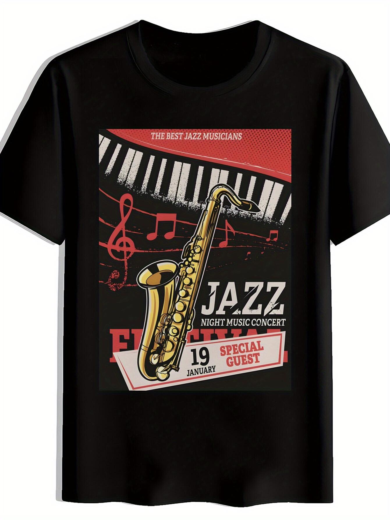 

Men S Black Jazz Night Music Concert T-Shirt - Casual Crew Neck XXXL