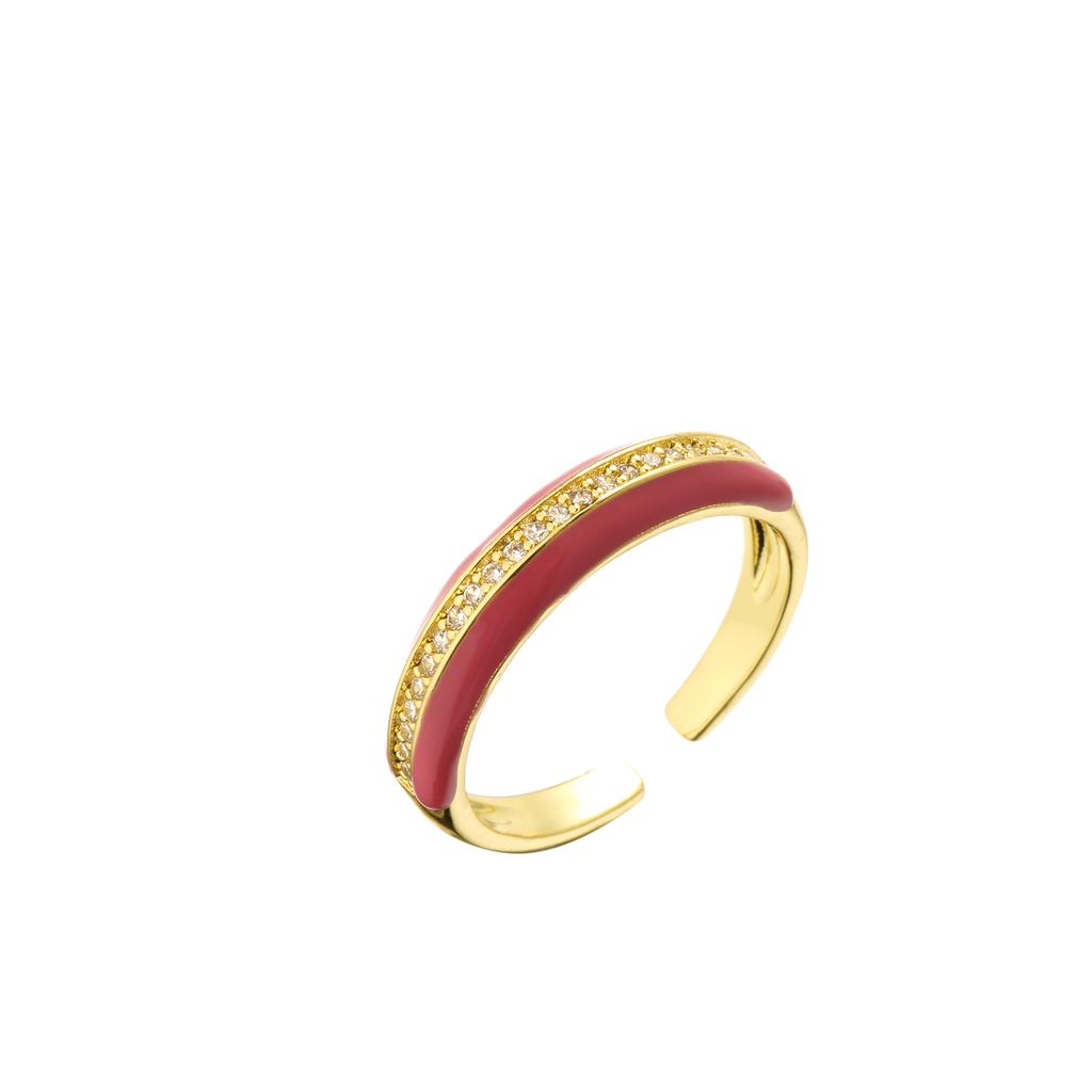 18K Gold Plated Brass Gold Color Cute Ring For Women Multi Color Rainbow Zircon Dripping Oil Female Wedding Accessories