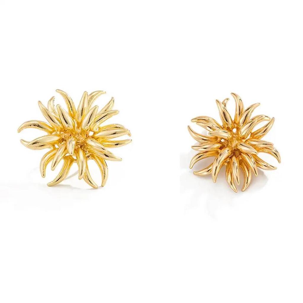 IngeSight.Z 2 Pcs Vintage Unique Gold Color Flower Rings Brooches Set Women Creative Suit Shirt Collar Metal Pins Charm Jewelry