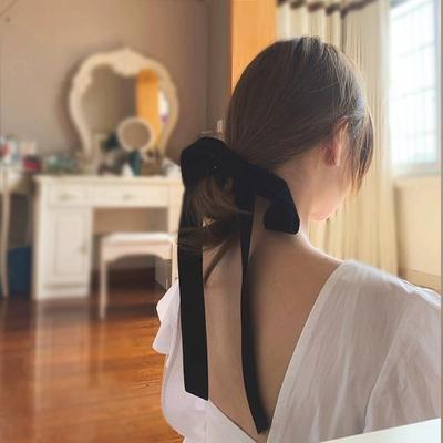 Vintage Schwarzes Samt Schleifen Haarband Scrunchie Für Frauen Mädchen Langes Elastisches Haarband Kopfschmuck Weibliches Haarschmuck