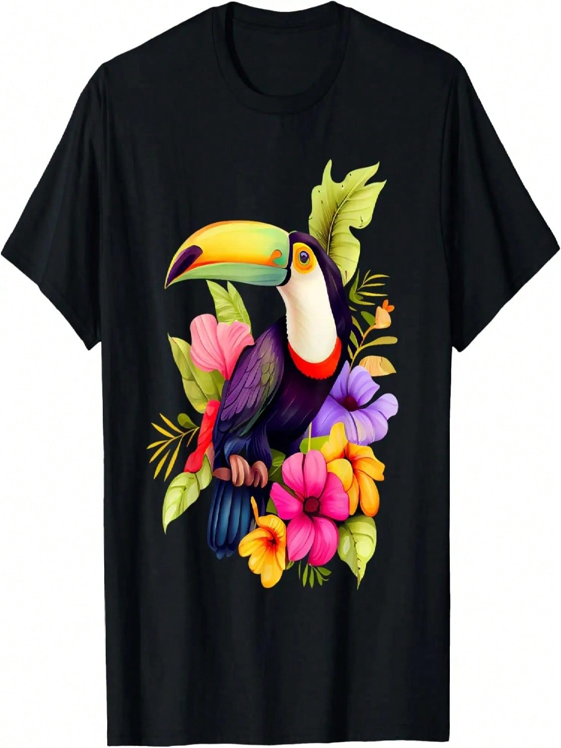 Toucan Hibiscus Flowers unisex Wounisex Kids Summer Tropical T-Shirt S разноцветный