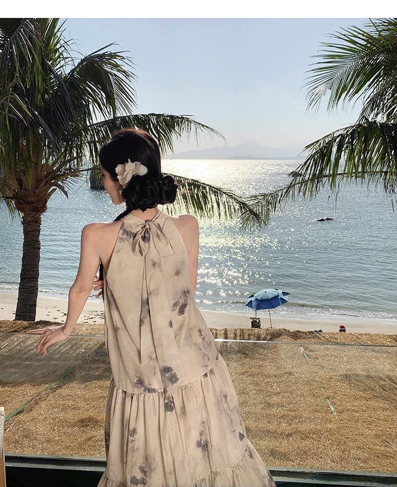 Apricot Women's Sleeveless Loose Summer Dress - New Chinese National Style