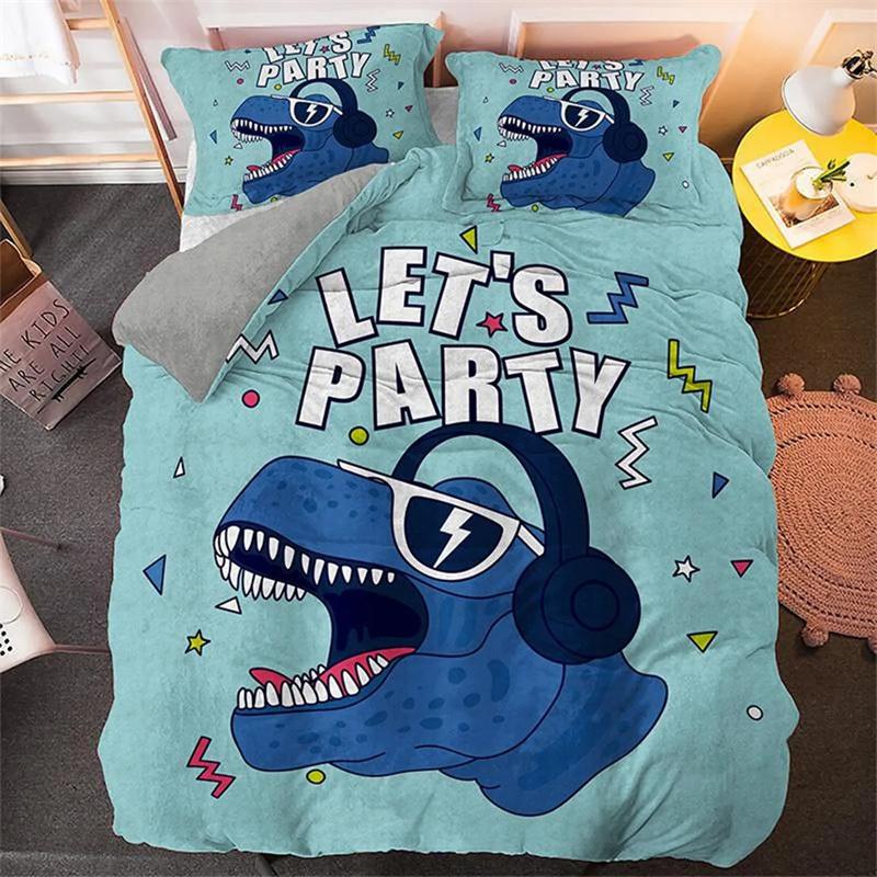 Cartoon Dinosaur Duvet Cover Dinosaur Theme Bedding Green Dinosaur Hello Bro Pattern Bedroom Decoration for Children Women Men