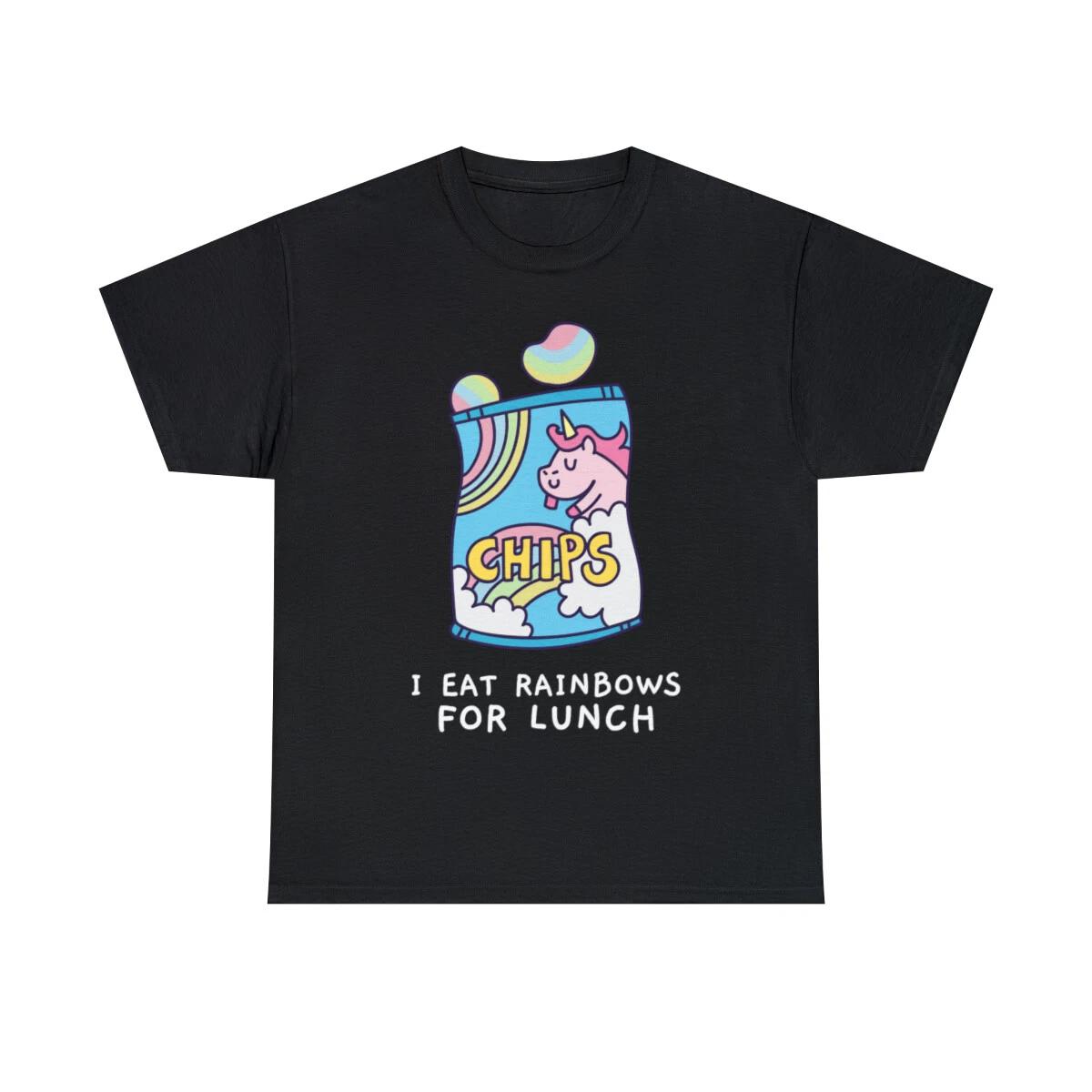 I Eat Rainbows For Lunch Unicorn Chips Graphic Tee Shirt, S-5XL 4XL