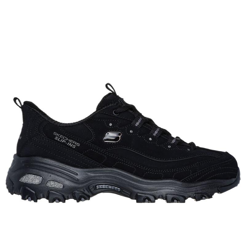 Skechers D'Lites Women Black Low Top Casual Shoes Leather Comfort Simple Versatile 150543-BBK