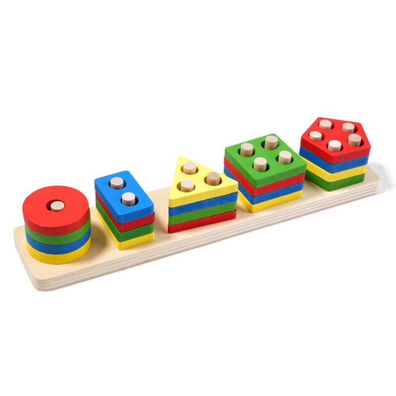 Wooden Baby Clock Caterpillar Small Round Bead Rainbow Tower Toy For Early Learning