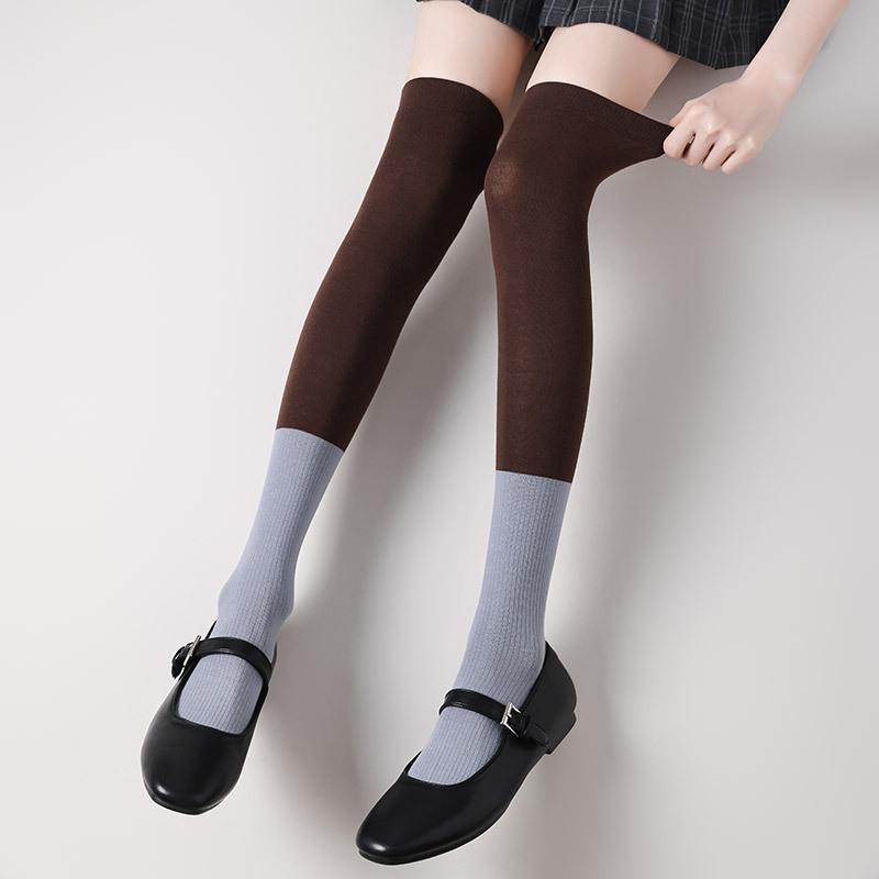 Thigh High Socks Stockings Women Color Matching Cotton Knitted Knee High Socks School Girls Long Socks Thigh High Stockings