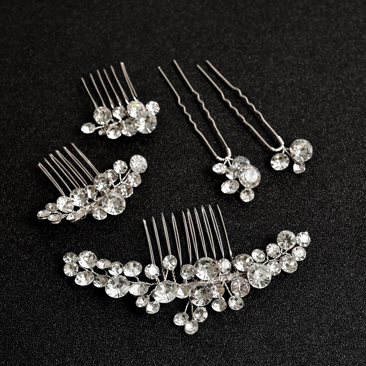 

Handmade Rhinestone Bridal Hair Comb & U-Shaped Hairpin Set for Bridesmaids