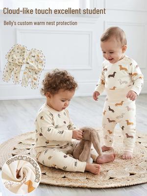 Spring & Autumn Kids' Cotton Pajamas Set - Cozy Home Wear with Belly Protection and Crotch Opening