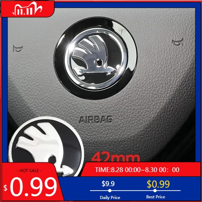 

Car Sticker 42mm Car Steering Wheel Center Logo Emblem Sticker Decals for Skoda Octavia VRS Rapid Kodiaq Fabia Karoq Superb Kami