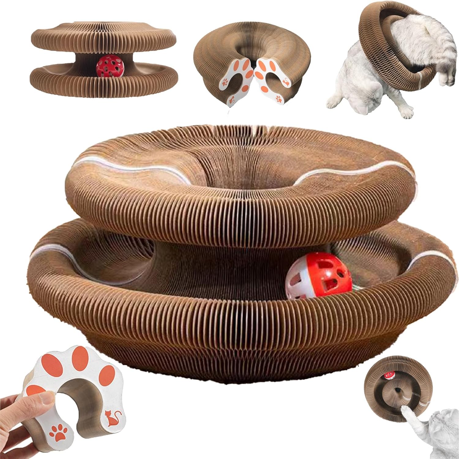 

Foldable Flexible Cat Scratcher Boopz Bell-Ball for Cats Accordion Cardboard Interactive & Transformable Scratching Toy 1PC