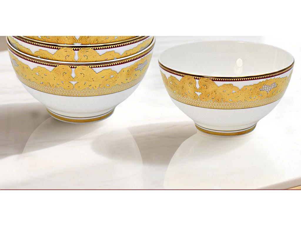 Europäisches Luxus Gold Knochenporzellan Schüssel & Teller Geschirrset