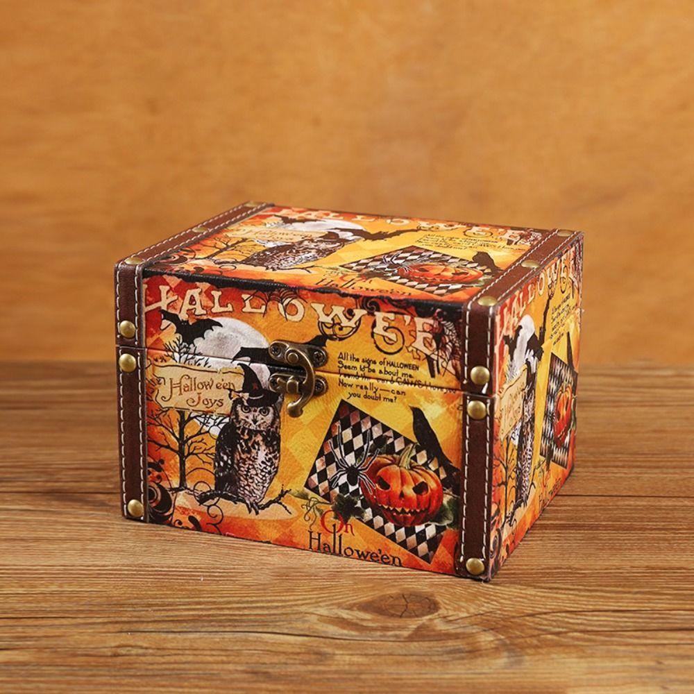 Portable Halloween Gift Box Waterproof Wooden Storage Box Halloween Candy Box  Photographic Prop