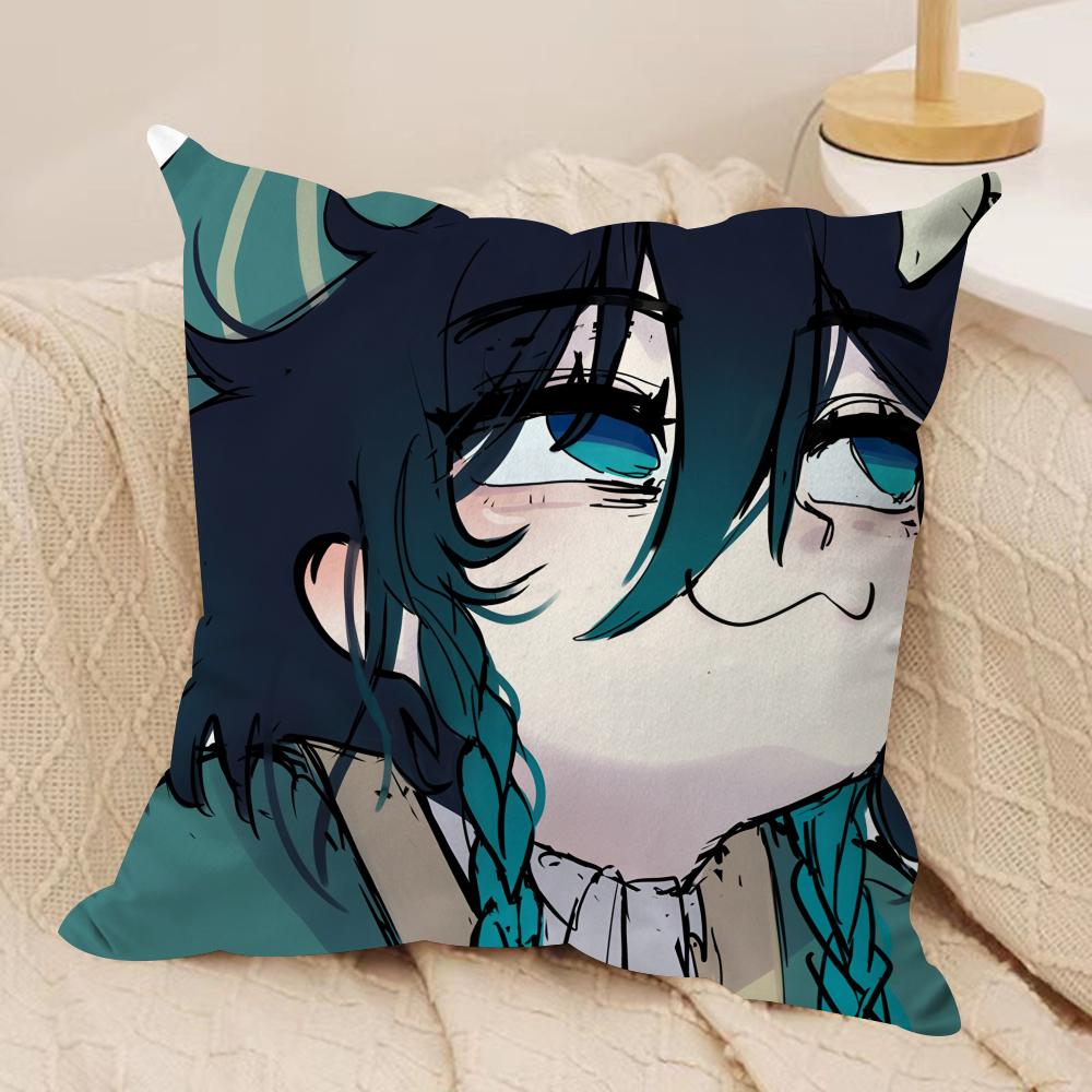 Venti Cute Cute Genshin Impact Cushion Cover Silky Short Plush Invisible Zipper Dustproof Sofa Pillow Case For Home Decor