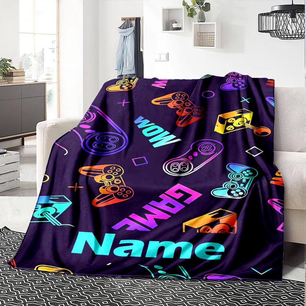 Custom Name Game Controller Theme Printed Blanket - Perfect for Couch, Bed, Travel & Outdoor Use | Machine Washable, Cozy & Durable.
