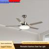 Modern Minimalist Ceiling Fan with Five Stainless Steel Blades, LED Light, Low Noise, and Frequency Conversion for Living Room or Dining Room.