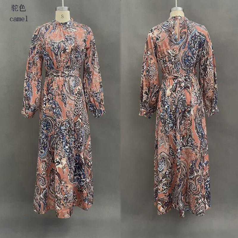 European and American new bohemian print large skirt with lantern sleeves and thin long-sleeved dress
