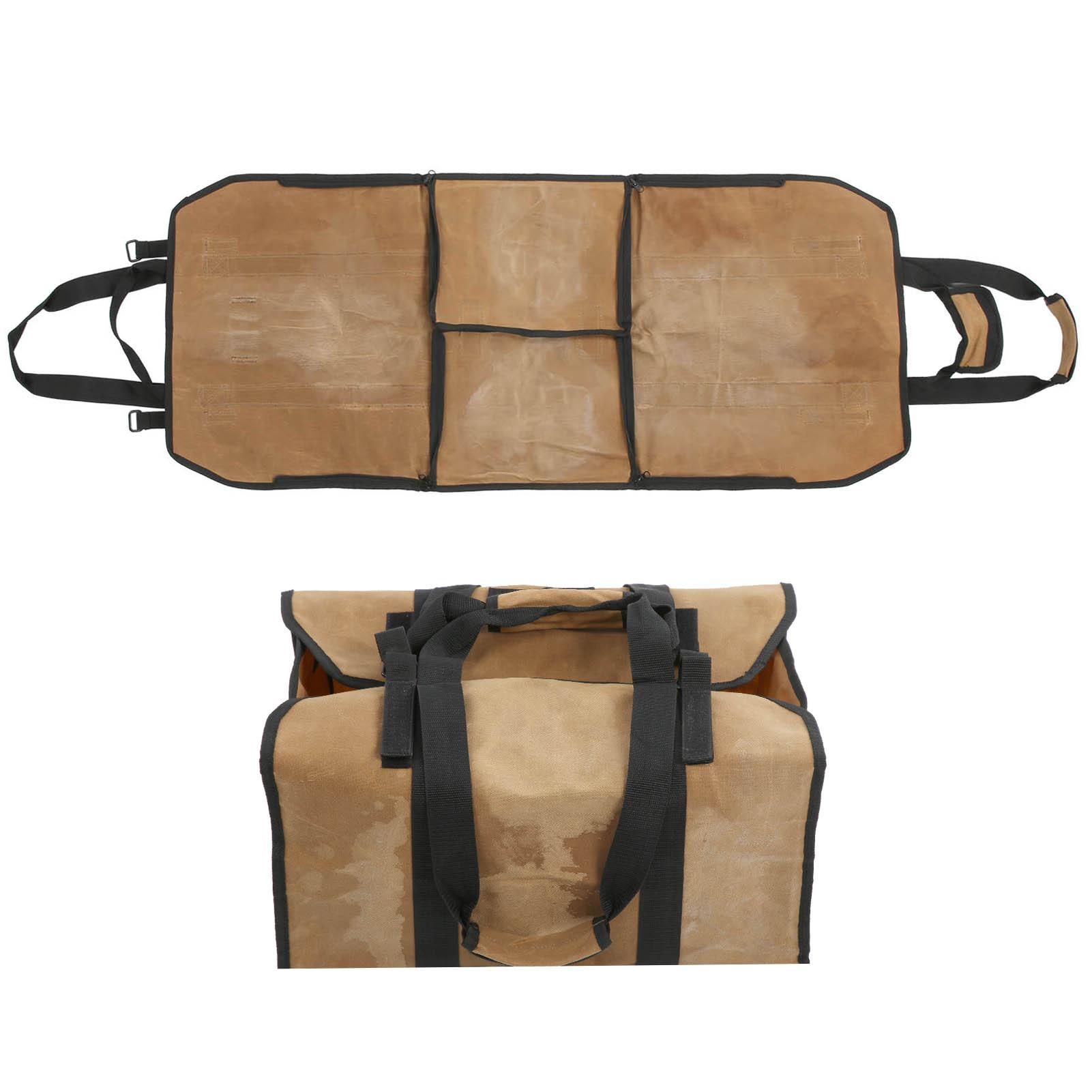 Large Capacity Dual Purpose Canvas Waterproof Logging Bag Yard Firewood Storage Bag Khaki