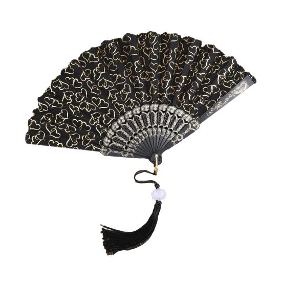 

Love Heart Print Folding Fan with Tassel Chinese Style Portable Hollow Ribs Hand Fan Women Dance Performance Props Party Favors