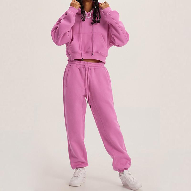 Women's Sweatshirt Set Fashion Hooded Round Neck Long Sleeve Top Casual Loose Warm Two-piece Set