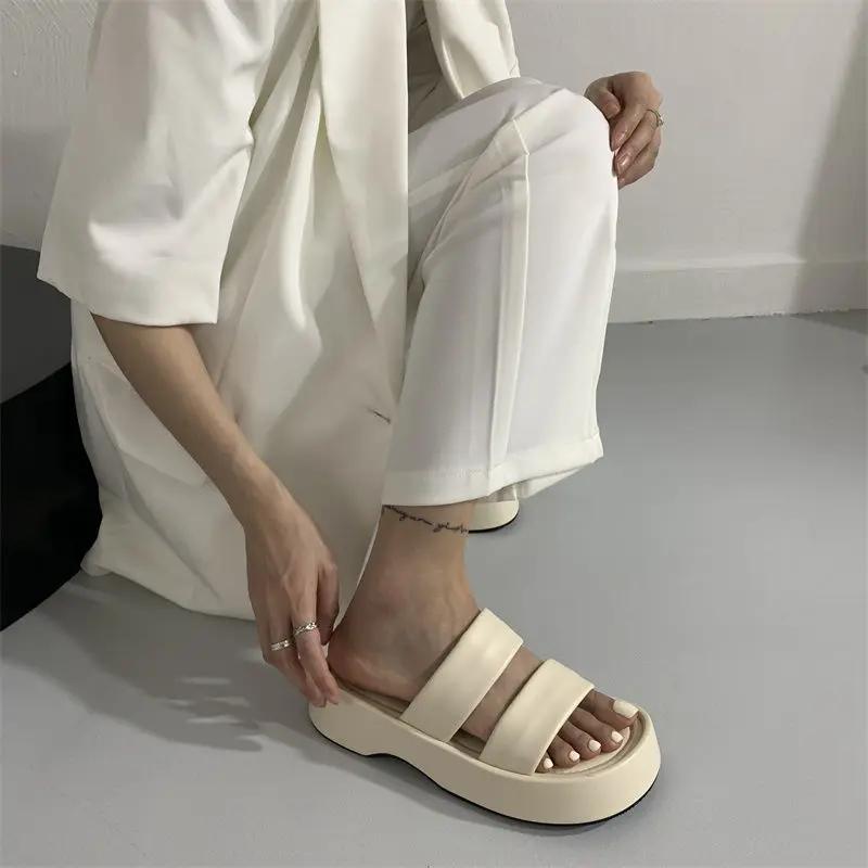 Fashion Slides with Heel House on Beach Outside Thick Women's Slippers and Ladies Sandals Open Toe Apricot Rubber Shoes Home Original G