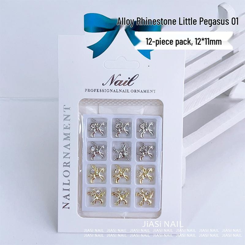 Gold-Plated Unicorn Pegasus Nail Art Decorations - Celebrity Style, Long-Lasting, High-End Feel.