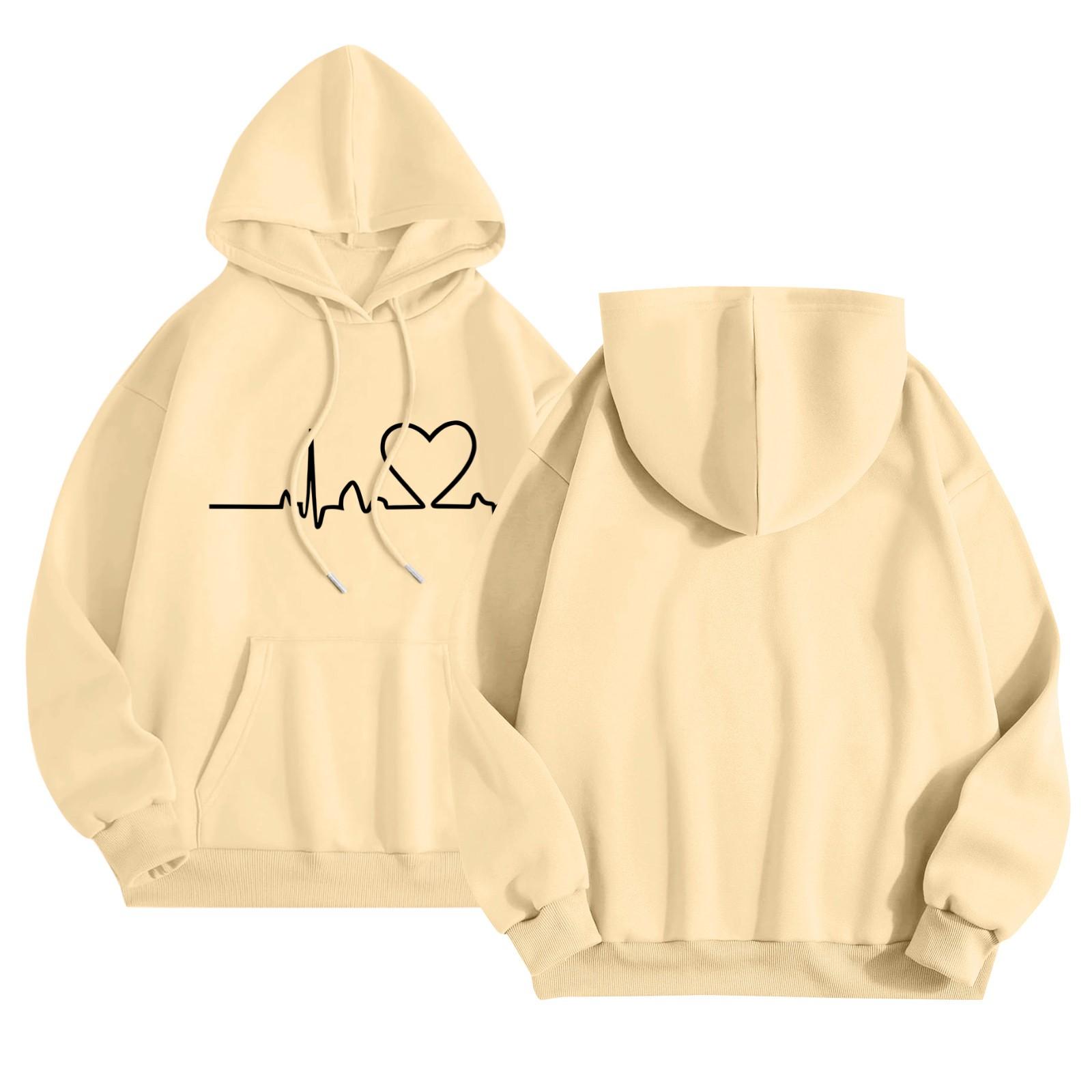 

Женский повседневный комфортный плюшевый свитер с длинным рукавом и свободным воротом с капюшоном и принтом Heart Beat XL жёлтый