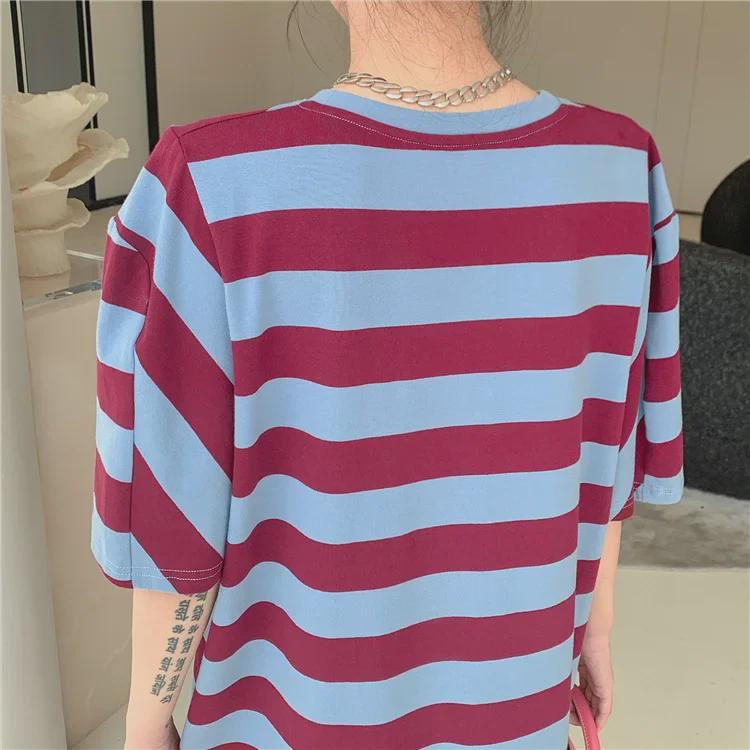 2023 Summer Plus Size Loose Cotton Striped Swing Dress for Women