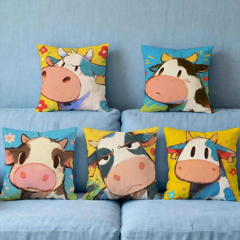 Cushion Cute Cover Soft Case Sofa Living Cartoon Room Illustration Home Comfortable Office Cow Decor Protective Pillow