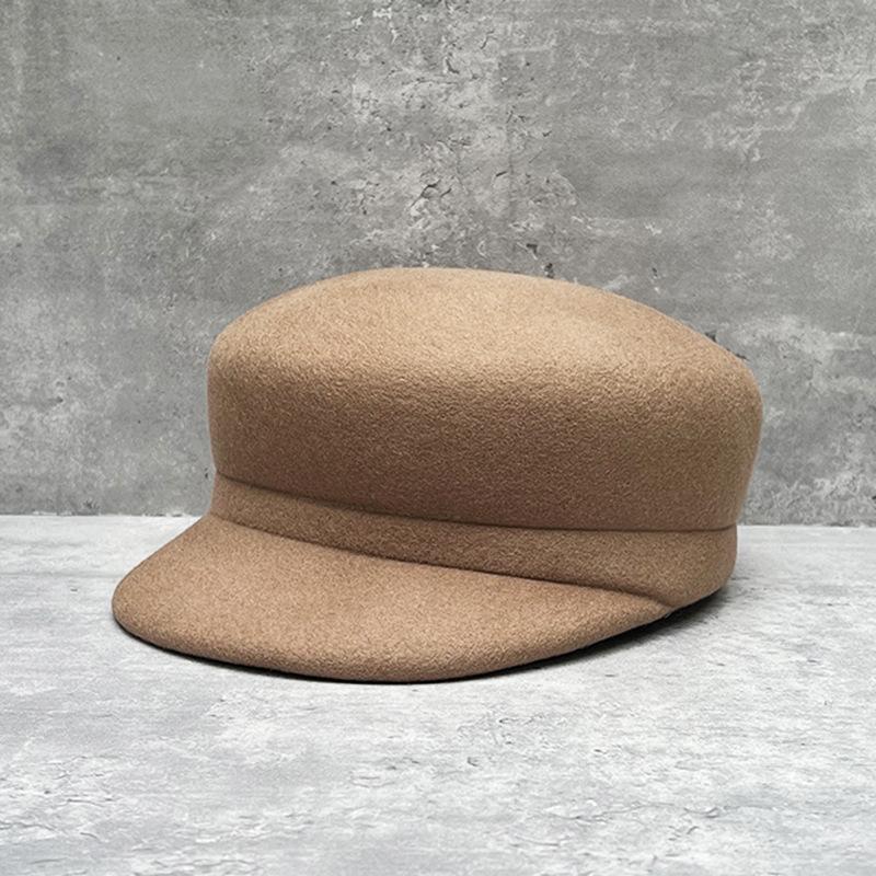 French Retro Solid Color Wool Woolen Duck Tongue Beret Female British Style Flat Top Equestrian Hat Wide Brim Shows Small Face