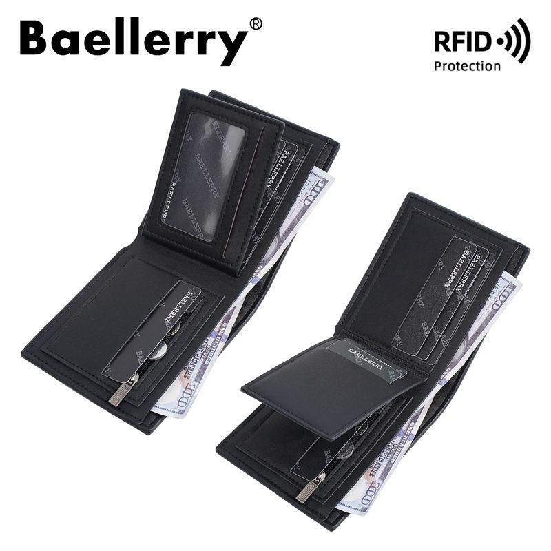Baellerry RFID Anti Theft Protection Card Holder for Men Vintage Design Short Tri-fold Wallets Business Fashion Purse
