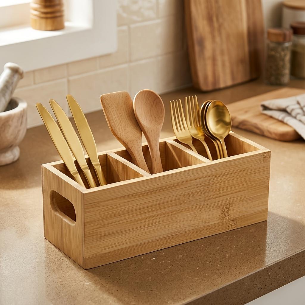 Cutlery Holder, Kitchen Utensil Caddy with 3 Compartments, Countertop Cutlery Storage Organizer, Flatware Organizer for Parties