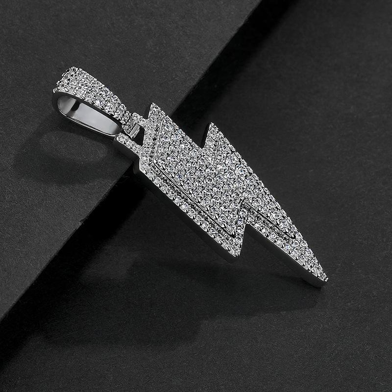Trendy Silver Hip-Hop Lightning Pendant Necklace with Zircon for Men and Women