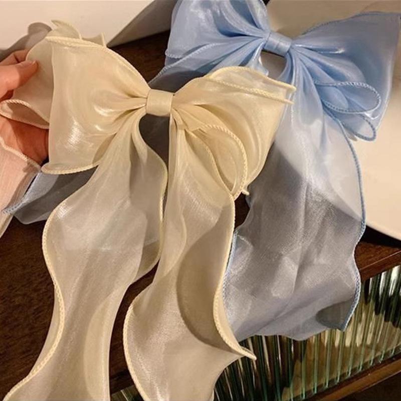 Sweet Chiffon Bow Hair Clips Girls Blue Shining Satin Bowknot Hair Clips Ribbon Bow Barrette Hairpin Grip Ponytail Clip Headwear