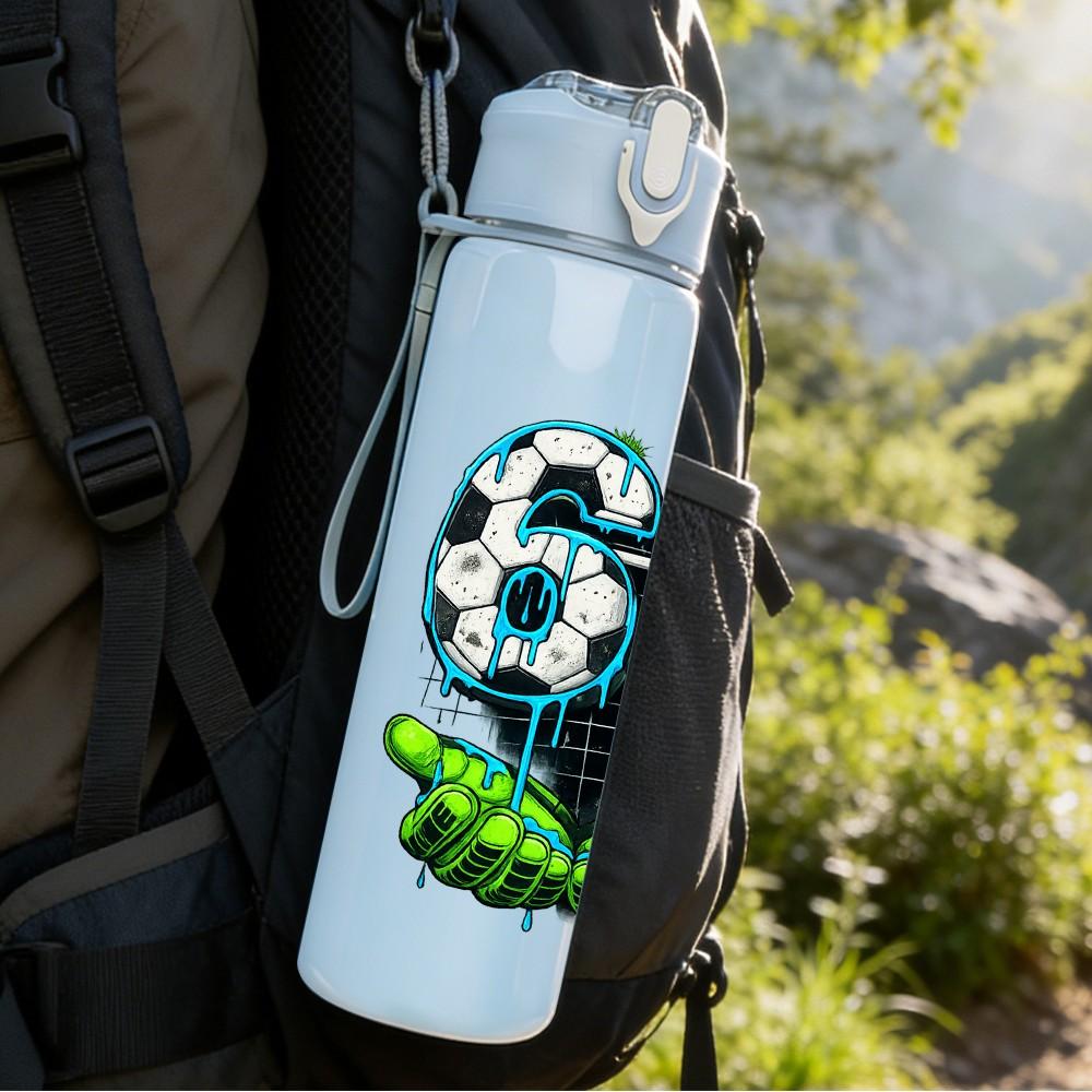 1PC 677 Soccer Green Leaf Badge Print 750ml Color Plastic Sports Water Bottle Leakproof Flip Straw Lid Suitable for Sports Office Home Use