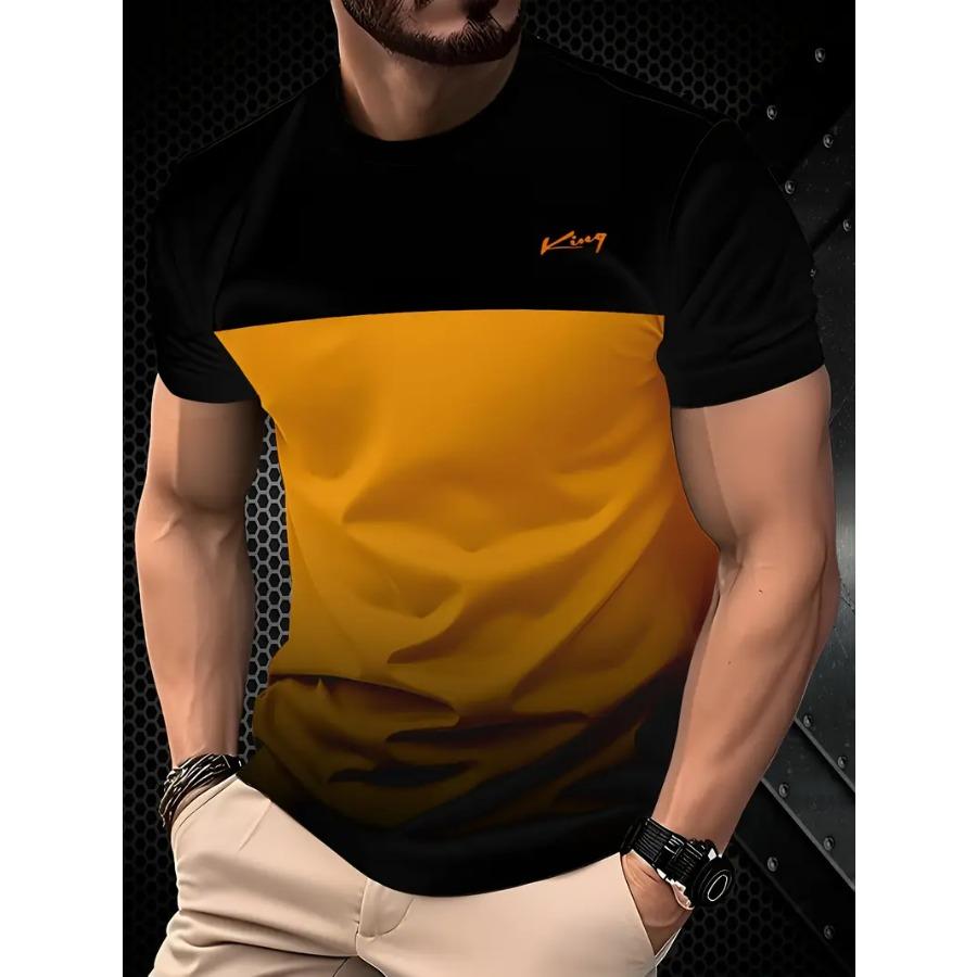 

Мужская стильная футболка с черным и желтым градиентом - 100% полиэстер, круглый вырез, короткий рукав, машинная стирка, удобная посадка для всех сезонов 6XL жёлтый