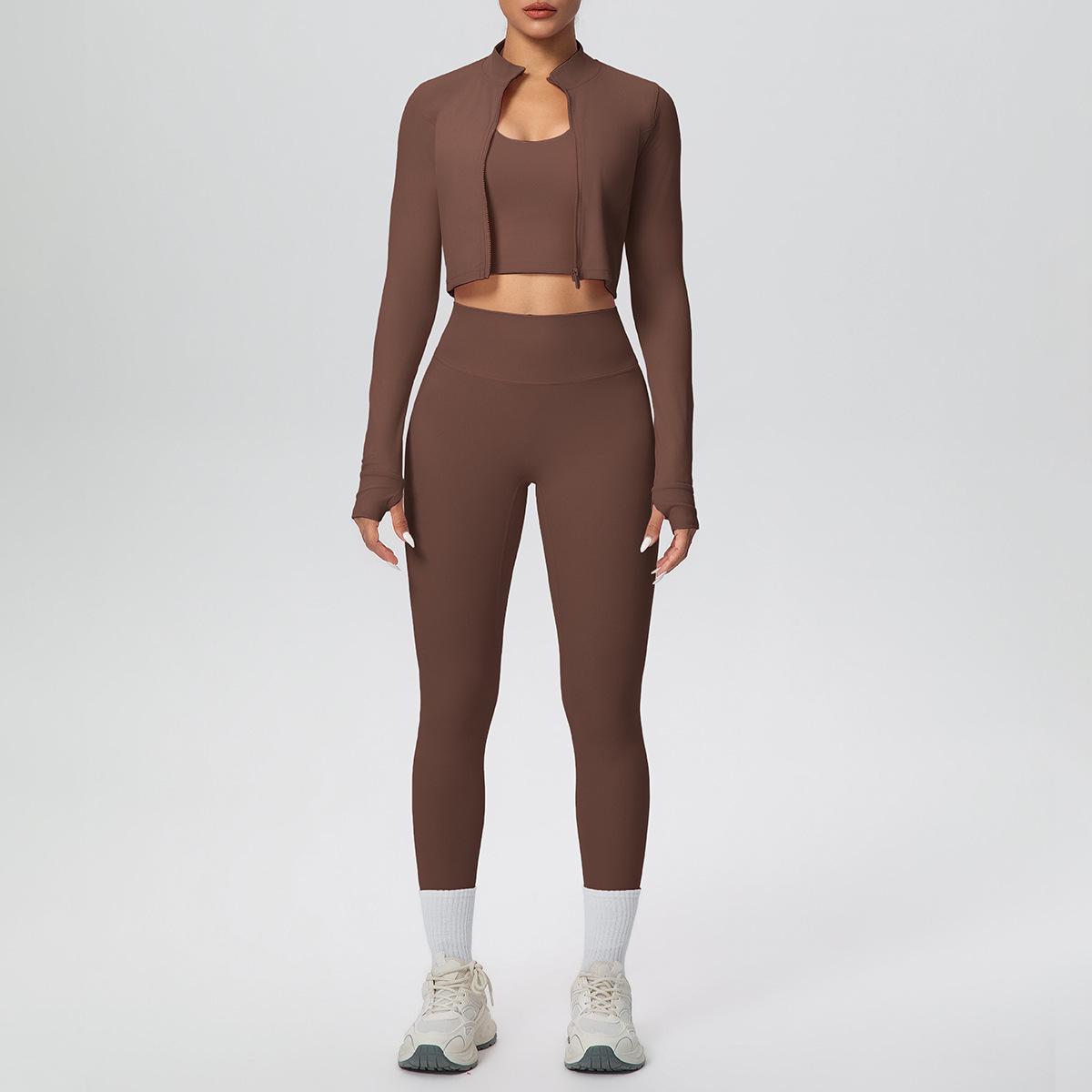 

Cross-Border Halter Backless Sports Bra & High-Waisted Zipper Jacket Yoga Set XL