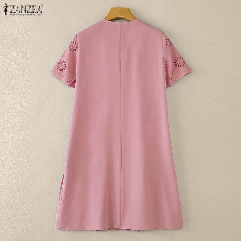 ZANZEA Women Casual V-Neck Short Sleeve Elegant Lace Patchwork Dress