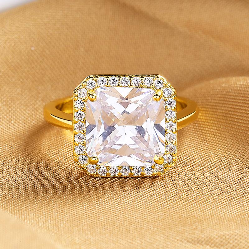 Niche Design Sense Light Luxury Octagonal Square Ring Women'S Fashion Temperament Color Zir*****Pen Ring Drainage