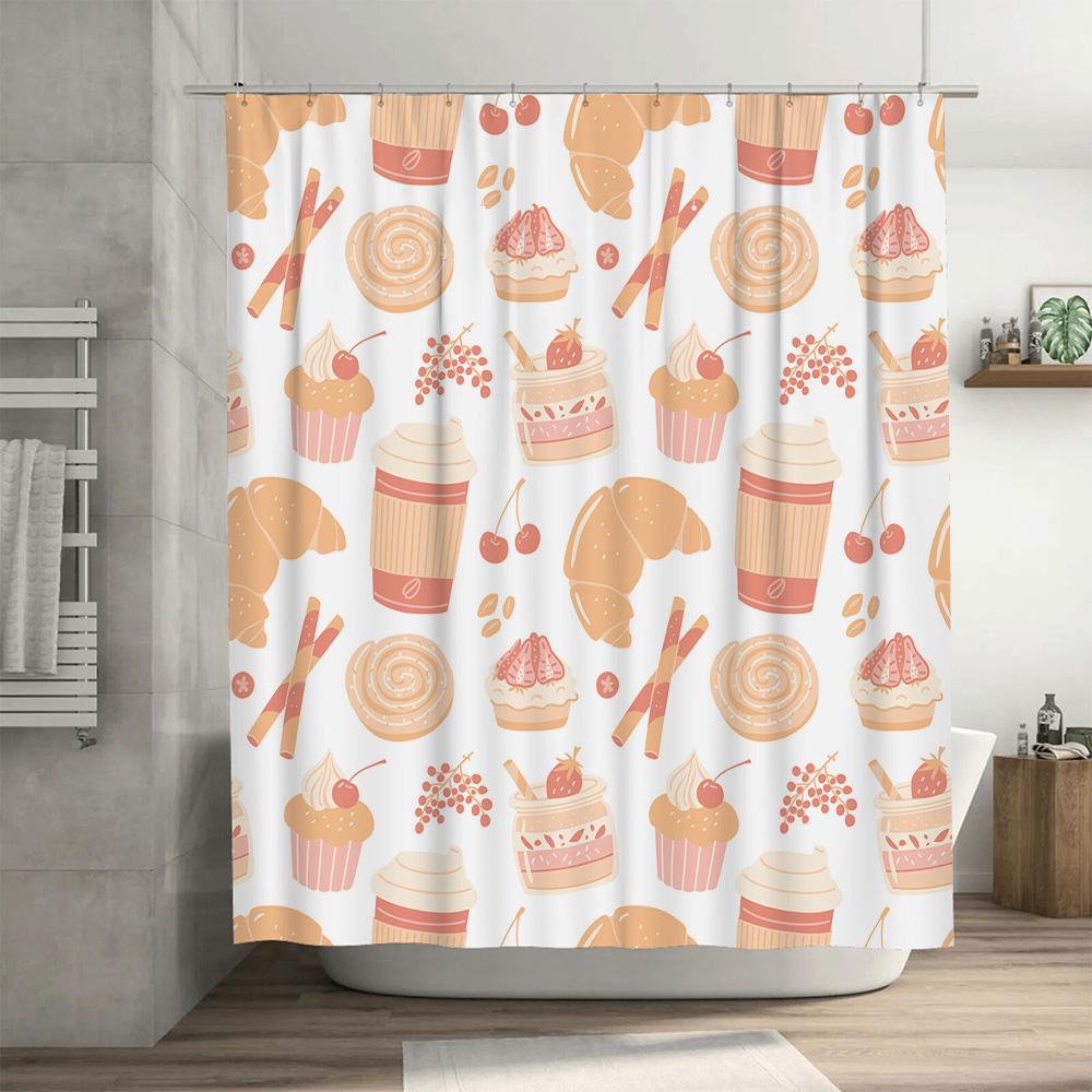 Pink Cupcake Candy Shower Curtain 3D Printed Waterproof Home Decor For Bathroom Decorations Kids Room Decoration Set (160 X 180C