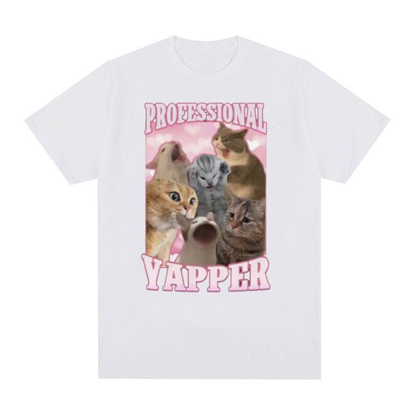 Professional Yapper Funny Tshirt Cute Screaming Cat Meme Graphic T-shirts Men Women Fashion Vintage Oversized T Shirt Streetwear