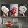 Canvas Painting Nordic Wall Art Posters Woman Head With Flowers Fashion Lady Portrait Picture Home Bedroom Decoration (No Frame)