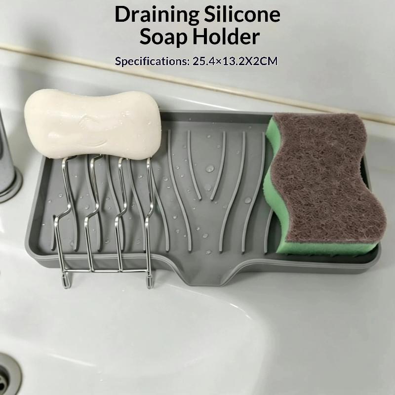 Silicone Draining Soap Holder With Stainless Steel Rack Perfect For Kitchen Sink Bathroom Countertop Daily Use