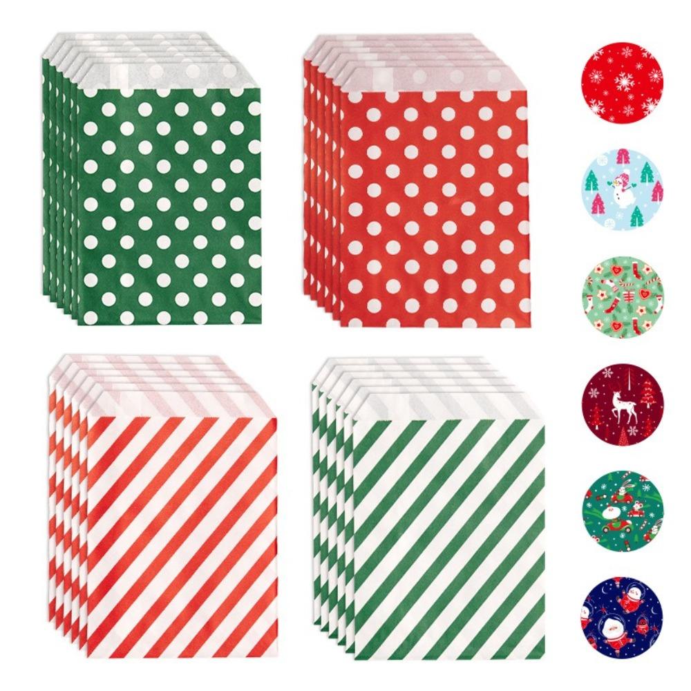 24pcs With Stickers Christmas Packaging Bag Merry Christmas Snack Packaging Christmas Candy Bag Party Supply Gift