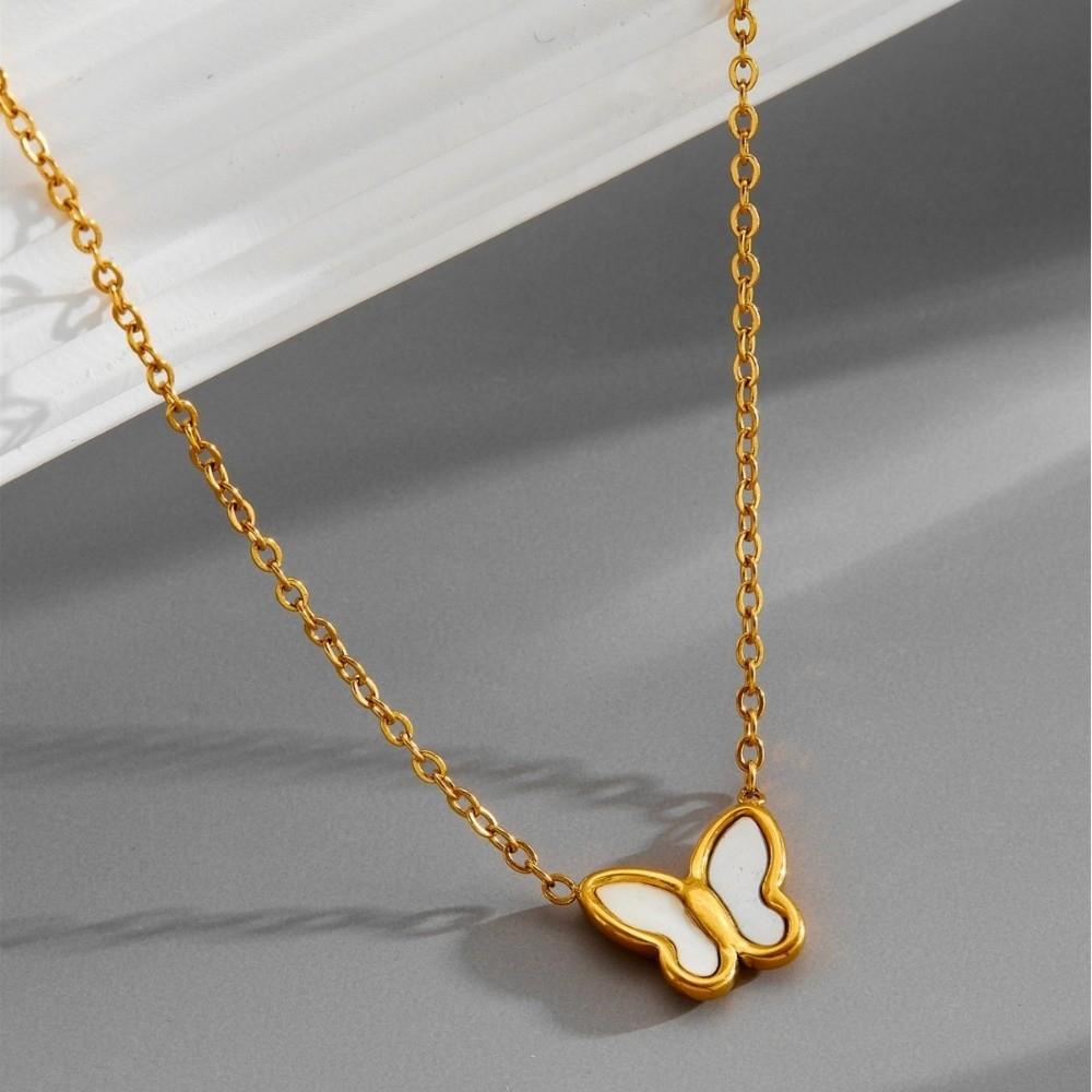 Shell Pendant Butterfly Pendant Necklace Fashion Stainless Steel Choker  For Women